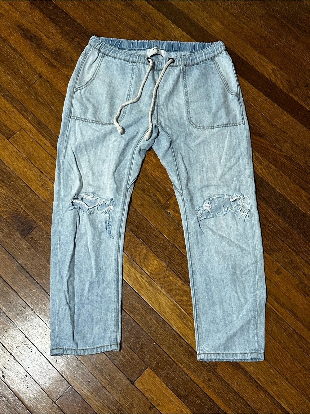 One Teaspoon Shabbies Drawstring Boyfriend Jeans, Light Blue, Cropped, Medium